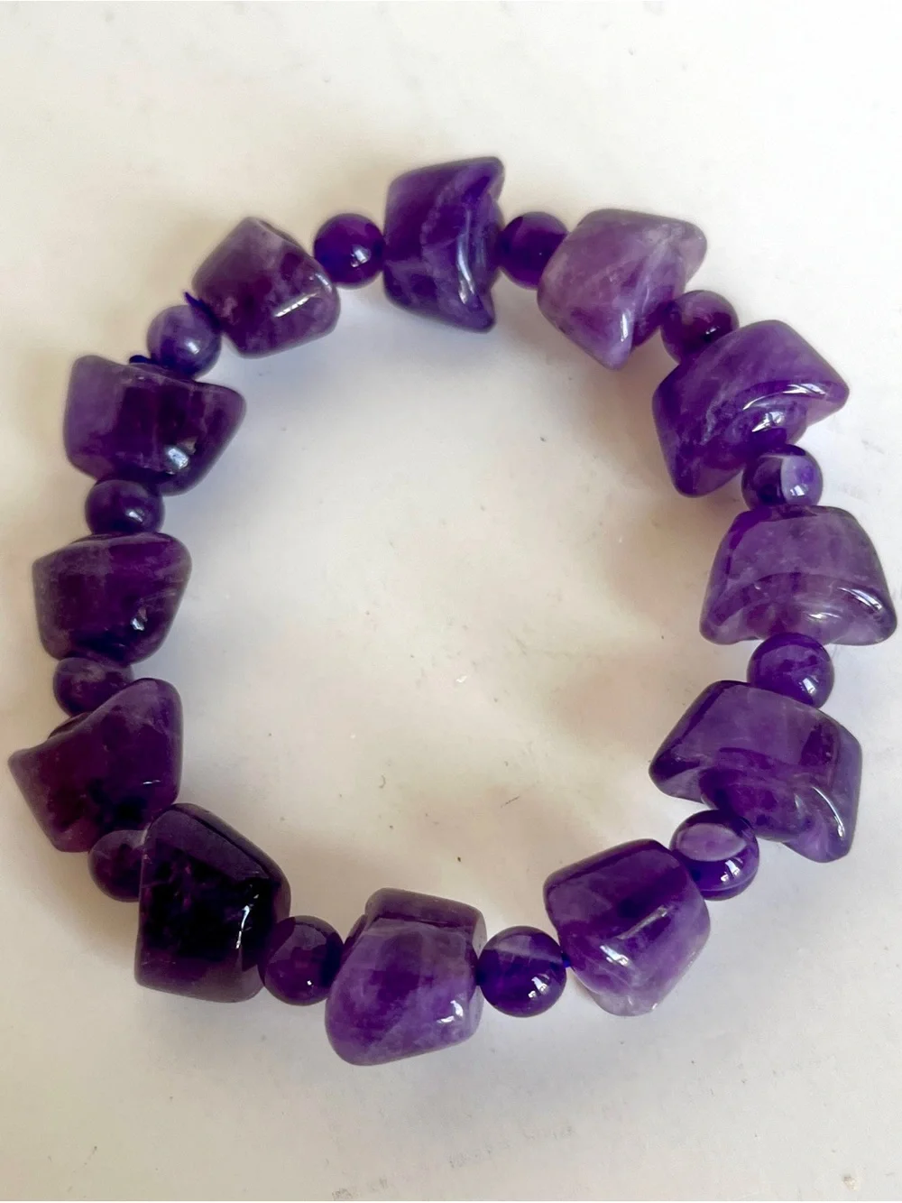 Hand Crafted Purple Amethyst Bead Stretch Bracelet